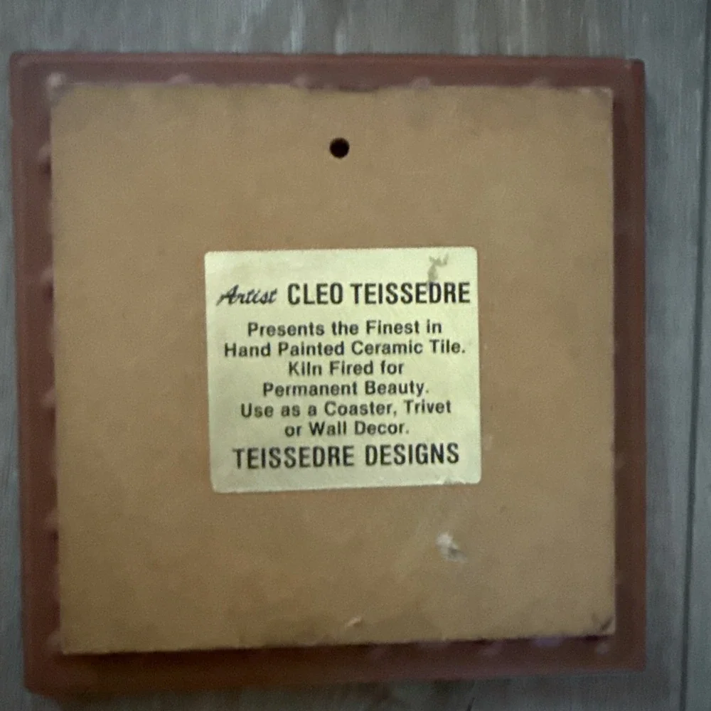 Vintage Cleo Teissedra Designs Tile Italy Humminbird Flowers‎ Tan 1985 *read